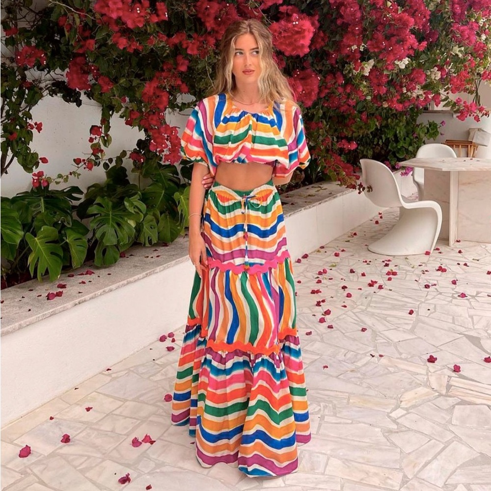 Dancing striped cropped top and skirt